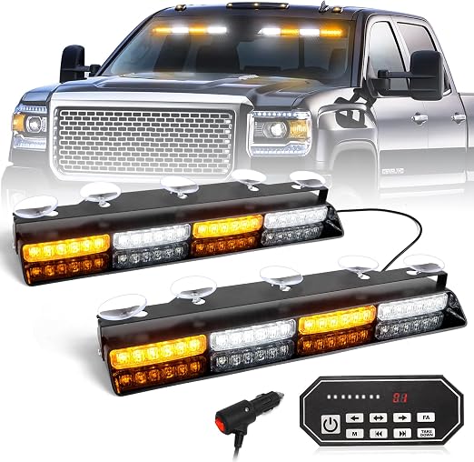 HLauto 604N Emergency Dash Strobe Lights: 2x16.8 inch Amber White Security Light w/Take Down, 48 LED Safety Flashing Warning Hazard Interior Windshield Light Bar for Truck Vehicle