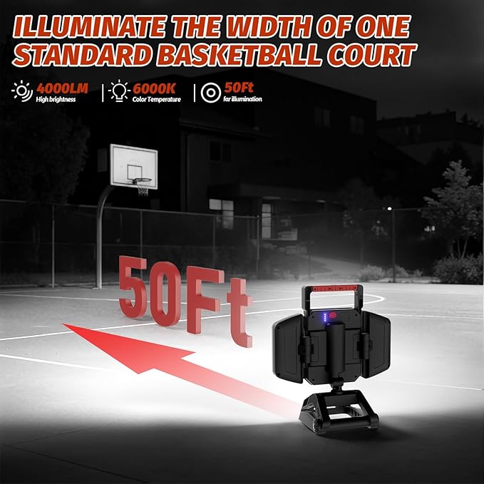 Rechargeable Work Light, 4000LM Magnetic Work Light with Clamp and Tripod Mount, 5 Modes Portable Cordless Flood Light for Outdoor, Construction Site, Workshop, Camping, Car Repairing