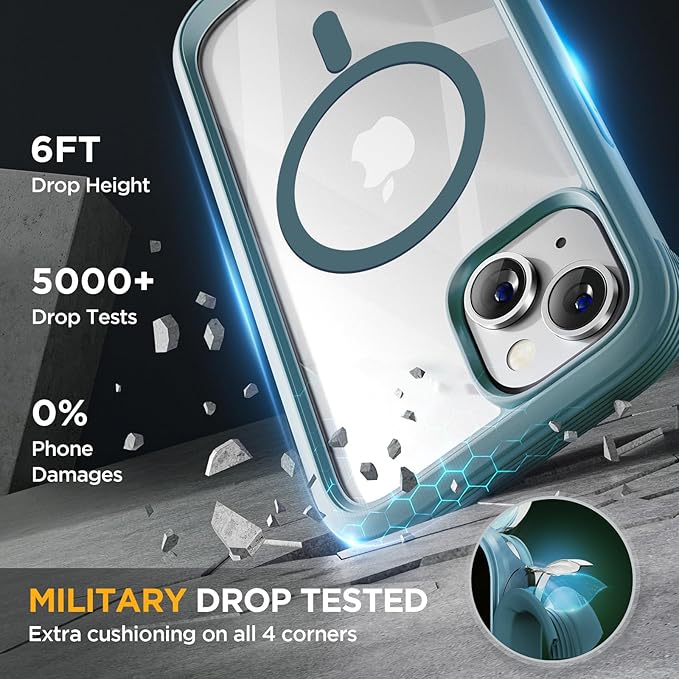 Miracase Magnetic for iPhone 14 Case 6.1'', [Bubble Free] Full-Body Bumper Phone case with Built-in Full Glass Screen &Lens Protector,No Gap,Compatible with MagSafe,Drop Proof 14 Cover,Green