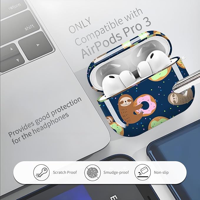 Compatible with AirPods Pro 3 Case 2025 for Women Girls – Cute Shockproof Protective Cover with Gold Round Buckle, Anti-Drop Soft Case for AirPod Pro 3rd Gen (Cute Sloth with Sweet)