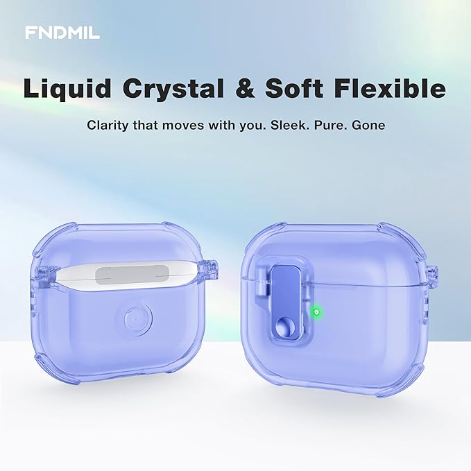 Clear Case for AirPods 3 Case Cover with [Lock Safety & Pop Up][Military Shockproof] Anti-Yellow Transparent Soft TPU Wireless Charging for AirPods 3 Generation Case with Keychain,Clear Blue