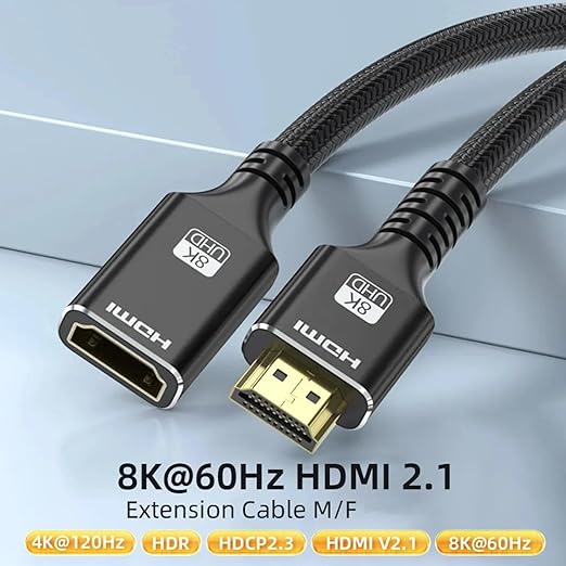 HDMI Extension Cable Male to Female, 4K@120Hz HDMI Extender 1.5FT， Supports 3D, HDR10, Dolby, 48Gbps, eARC, Compatible with TV Stick, PS5, PS4, Xbox, Laptop, PC, Switch, Blu Ray Player, Wii U, HDTV