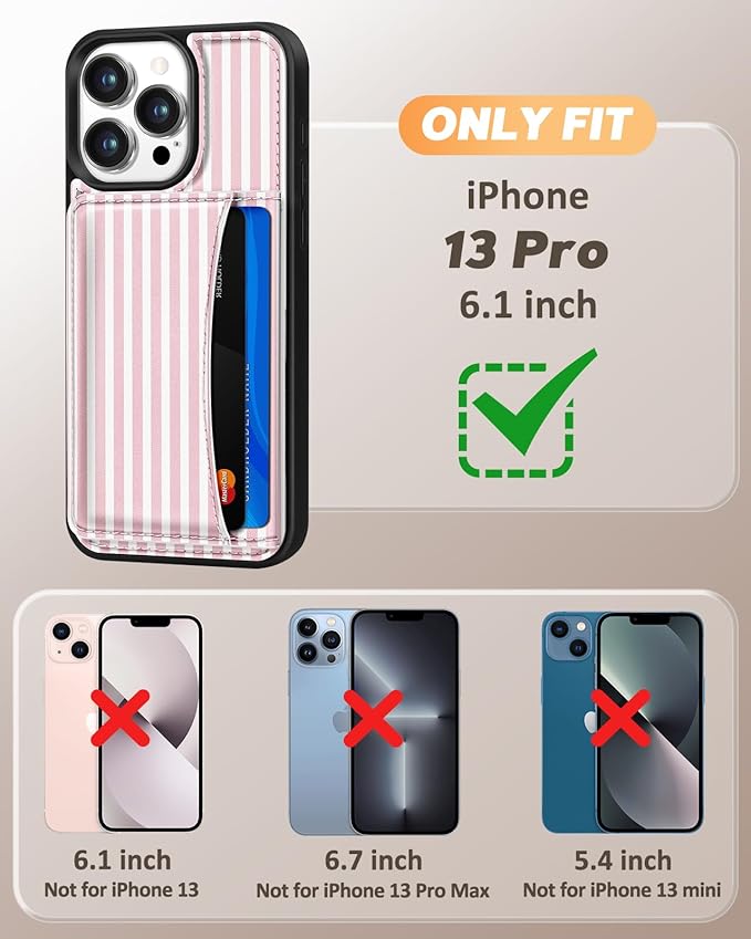 for iPhone 13 Pro Case with Wallet - Fits 4 Card Slots, Compatible with MagSafe for Women Aesthetic Durable PU Leather Credit Card Holder Kickstand Phone Cover for Apple 13 Pro, Stripe