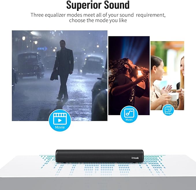 Sound Bar for TV, BT 5.0 Soundbar, 50 Watt 16 Inch Soundbars for Home Audio, Gaming, Projectors, TV Speakers Supports HDMI ARC/Optical/RCA/USB/AUX in and Sub Out Connection, Wall Mountable