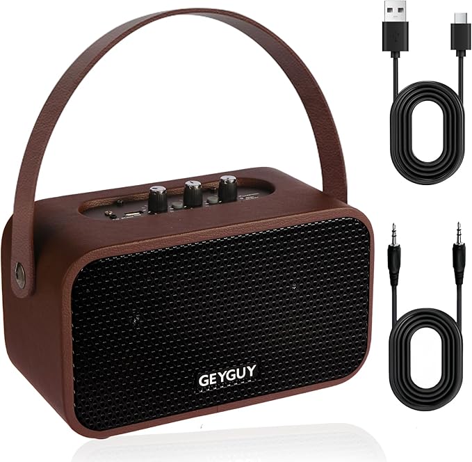 GDSK-4 Portable Bluetooth Speaker, USB Wireless Speaker with Built-in Rechargeable Battery, Retro Small Speaker with Dual 4″ Stereo Bass, IPX4 Splashproof, USB-C Fast Charge for Outdoor, Travel & Home
