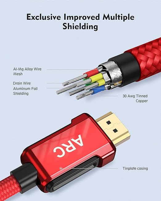 Silkland 4K HDMI ARC Cable for Soundbar, 4K 60Hz HDMI 2.0 Cable 6.6ft, (18Gbps, ARC, HDCP 2.2, HDR, 3D), High Speed Ultra HD, Compatible for Samsung, Vizio, Sono, Bose, LG Sound bar, UHD TV, Red