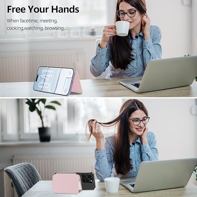 TopMade for Magsafe Wallet, Strongest Magnetic Card Holder for iPhone 17/16/15/14/13/12 Series, Slim Magnetic Phone Wallet, 4 Cards Holder, Vegan Leather, RFID Blocking, Open ID Window, Pink
