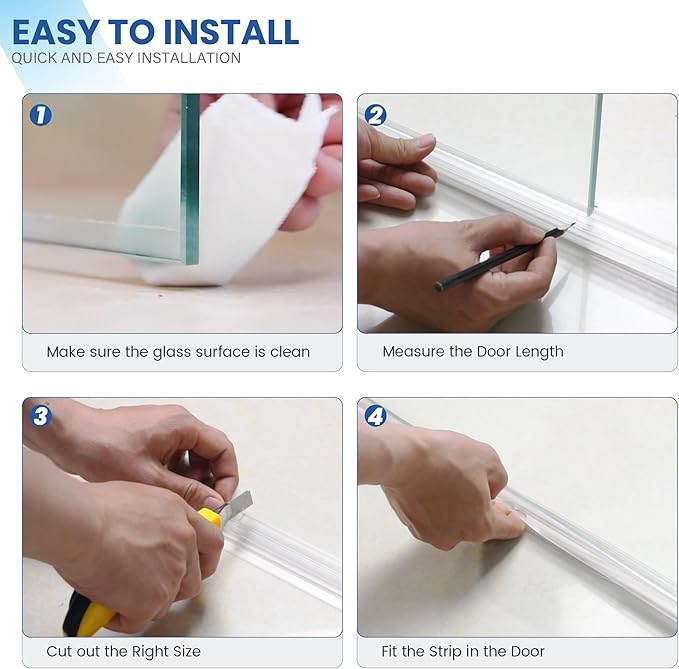 2 Pack Frameless Shower Door Bottom Seal with Long Sweep, Ultra Clear Glass Door Silicone Seal Strip (1/4'' X 36'') Suitable for 6mm Glass -Stop Shower Leaks Frameless Shower Door Seal Strip
