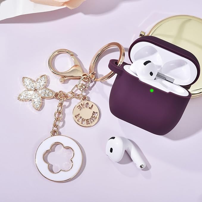 Case Compatible with Apple Airpods 4 - VISOOM Airpods 4 Cases 2024 Cover Women Anti-Drop Silicone iPods 4 Earbuds Wireless Accessorie Charging Cases Girl Bling Keychain for Airpod iPods 4th Gen
