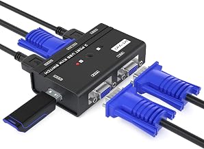 MT-VIKI VGA KVM Switch, 2 Port USB VGA KVM Switch for 2 Computers Share 1 Monitor Keyboard Mouse Printer, + 2 KVM Cables - Image 1