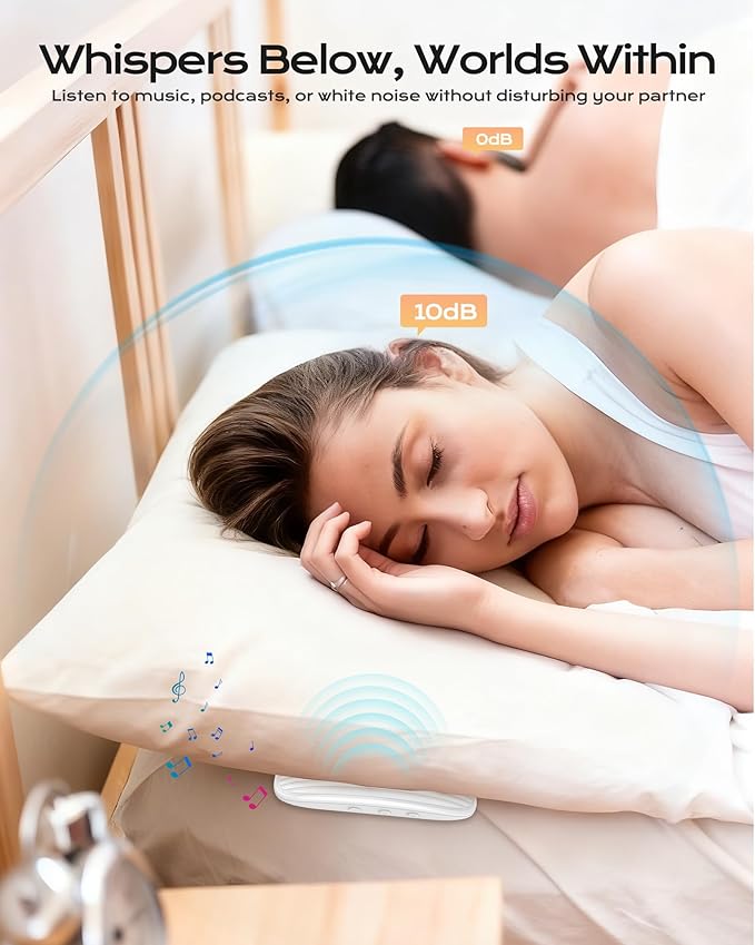 ByteWave Bone Conduction Under Pillow Sleep Speaker, Ultra-Thin Wireless Bluetooth 5.3 Mini Pillow Speaker with LED Display,TF Card,Auto-Off, Private Design for Side & Light Sleepers Bedside Listening