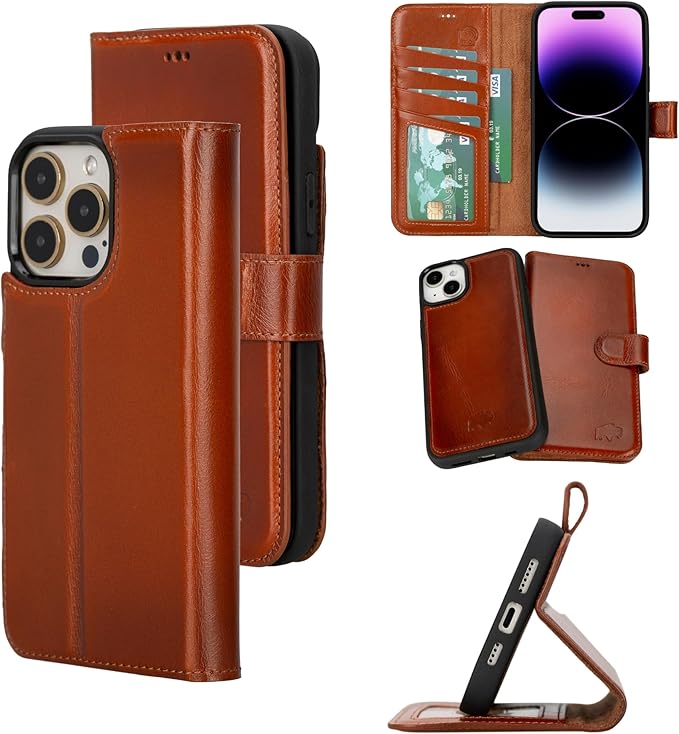 BLACKBROOK for iPhone 15 Pro Case with Card Holder, Carter Full Grain Leather, 2-in-1 Folio Flip Case for MagSafe Wireless Charging, RFID Blocking, 4 Card Slots, Compatible with iPhone 15 Pro