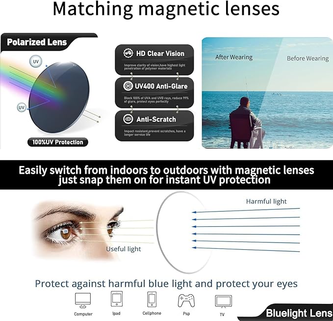 Smart Bluetooth Glasses for Women Men with Magnetic Lenses Music Sunglasses UV400 Open Ear,Clear Calls,Outdoor Driving (with Orange Lens)