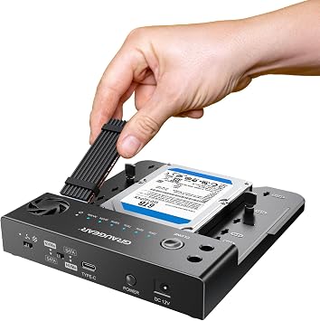 GRAUGEAR M.2 NVMe & SATA 3.5"/2.5" SSD HDD Hard Drive Docking Station, USB-C 10Gbps NVMe Reader, SATA to NVMe M.2 Cloner, NVMe SSD Enclosure Clone Station, Dual Bay Offline Clone