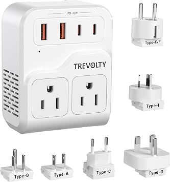 7-in-1 European Travel Plug Adapter, 2000W Universal Travel Adapter with 3 AC Sockets, 2 USB-A & 2 USB-C Ports, Travel Essentials International Power Adapter for UK/EU/Japan (Ivory PD 45W)