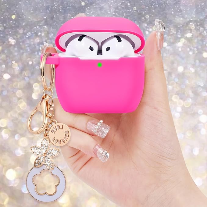 Case Compatible With Apple Airpods 4 - VISOOM Airpods 4 Cases 2024 Cover Women Anti-Drop Silicone iPods 4 Earbuds Wireless Accessorie Charging Cases Girl Bling Keychain for Airpod Ipods 4th Generation