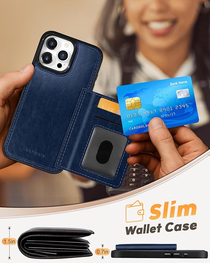 for iPhone 16 Pro Max Case with Wallet - Fits 4 Card Slots, Compatible with MagSafe for Women Men Aesthetic PU Leather Credit Card Holder Kickstand Phone Cover for Apple 16 Promax, Blue