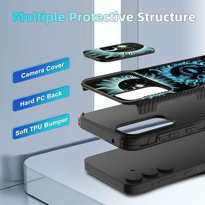 for Galaxy A35 5G Case Built in Slide Camera Lens Cover,Heavy Duty Shockproof Protection Dual Layer Case for Samsung Galaxy A35 5G 6.6 inch 2024,Sun Moon