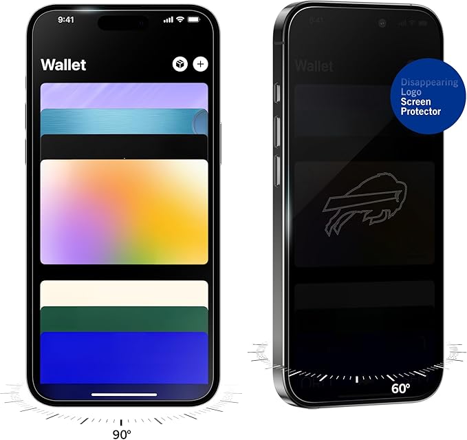 NFL Buffalo Bills Privacy Screen for iPhone 13,14, and 13 Pro - with Disappearing Logo - Scratch-Resistant and Easy-to-Install Screen Protectors (Includes Installation Tray)