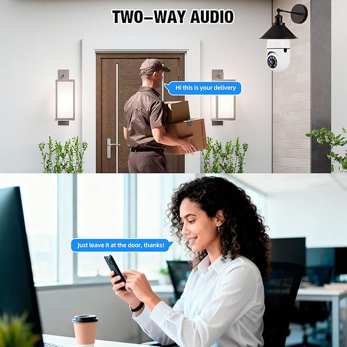 Light Bulb Security Camera, 2.4G WiFi 2K Security Cameras Wireless Outdoor Motion Detection & Alerts, Two-Way Audio, Human Detection, Color Night Vision, Bulb Camera Work with Alexa (with 64G TF card)