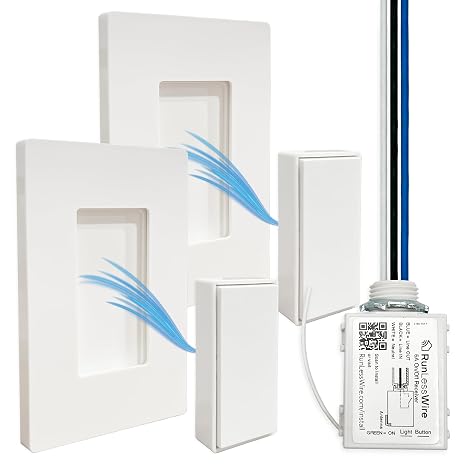 RunLessWire 3-Way Roamer Battery-Free Wireless Light Switch Kit - White