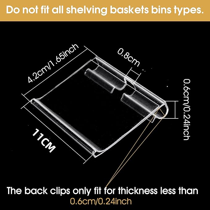 50pcs Labels for Storage Bins Plastic Label Clip, Basket Labels Clip On Wire Shelf Price Label Holder Merchandise Sign Display Holder, 50pcs Label Insert Included (3.94IN*1.57IN)