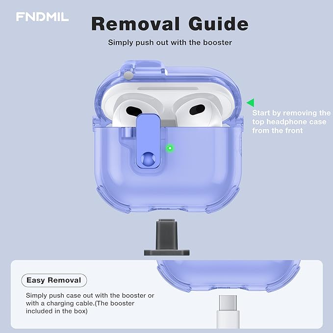 Clear Case for AirPods 3 Case Cover with [Lock Safety & Pop Up][Military Shockproof] Anti-Yellow Transparent Soft TPU Wireless Charging for AirPods 3 Generation Case with Keychain,Clear Blue