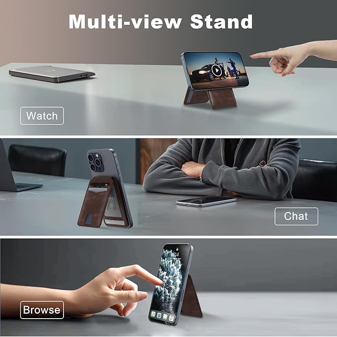 typecase Magnetic Wallet Compatible with Magsafe: Magnetic Phone Wallet & Card Holder for Apple iPhone 16 15 14 13 12 Pro Max - Adjustable Mag Safe Wallet Stand with 4 Card Slots - Brown