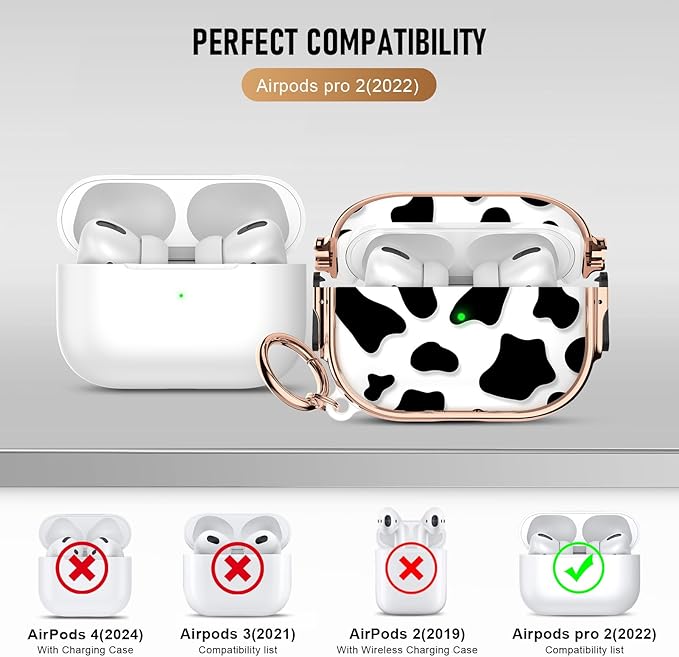 Maxjoy for Cute Airpods Pro 2 case with Safety Lock,Compatible Airpods Pro Case 2nd/1st Gen,Compatible Black Cow AirPods Case Cover for Women Girly with Keychain-Transparent