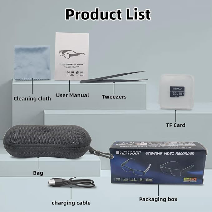 Camera Glasses HD 1080P Video Glasses Smart Glasses Outdoor Sport Action Glasses Camera for Cycling, Driving, Hunting, Hiking, Fishing