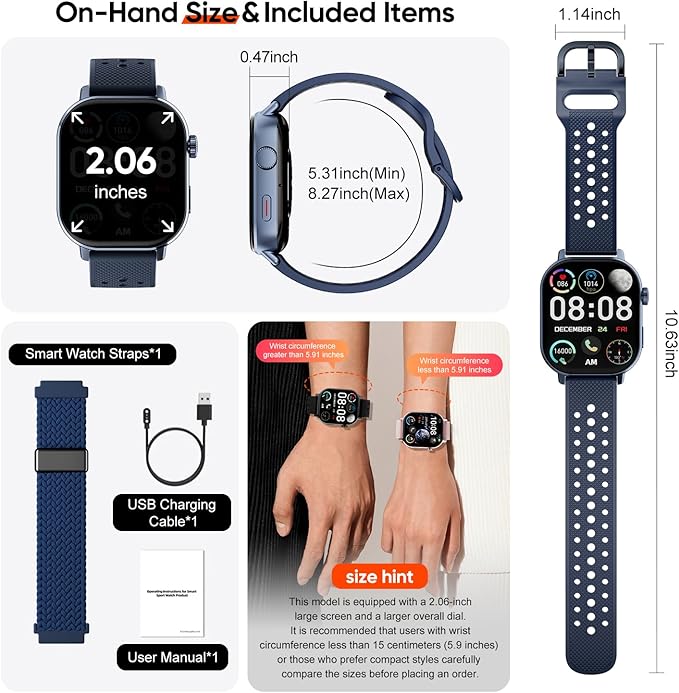 Smart Watch with 2 Bands: Step & Calorie Counter, Heart Rate & Oxygen Sensor, GPS Running, Swimming, Walking, Sports Tracker, Waterproof, Health Monitoring, Music & Call Alert Men Women iOS/Android