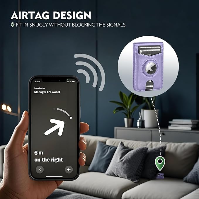 Compatible with Magsafe Case with RFID Blocking Card Holder AirTag pocket for iPhone 17/16/15/14/13/12 Pro/Pro Max/PlusSeries,Not Fit iPhone Mini,Light Purple