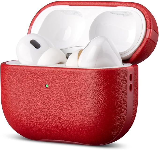 LOPIE Leather Case for AirPods Pro 2 - Handmade AirPods Pro 2nd Generation Case Cover with Lanyard - Made of Full Grain Leather - Drop Protection Hard Shell Cover - Wireless Charging Compatible - Red