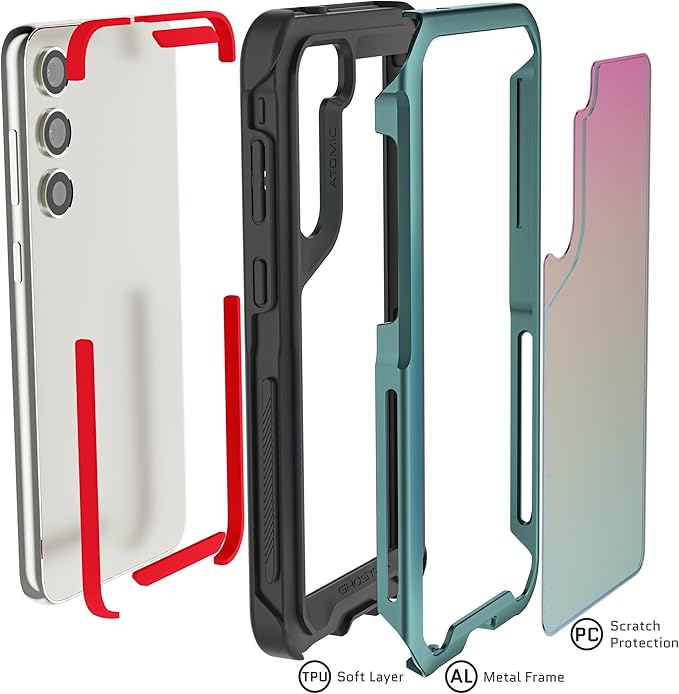 Ghostek Atomic Slim Galaxy S23 Plus Phone Case with Shockproof Military Grade Aluminum Bumper, Clear Back and Wireless Charging Cover Compatible with Samsung S23+ (6.6") (Green)
