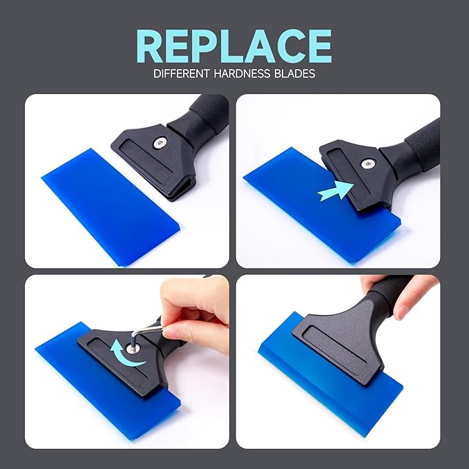 FOSHIO 1 Pack Rubber Water Blade Shower Squeegee Scraper Mirror Glass Wiper Window Cleaner with 7" Long Non-Slip Handle for Bathroom Window Tinting