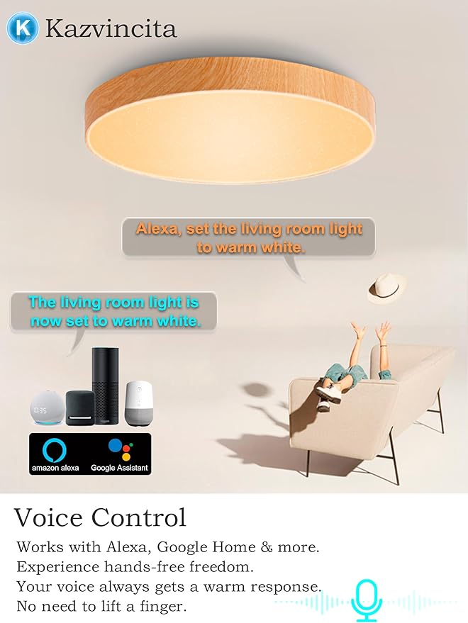 WF-Version LED Ceiling Light with Speaker 40W 13Inch Control via app/Voice/Remote Adjustable Brightness & Color Temperature Ceiling Lamp RGB Ambient Lighting for Bedroom Kids Room and More