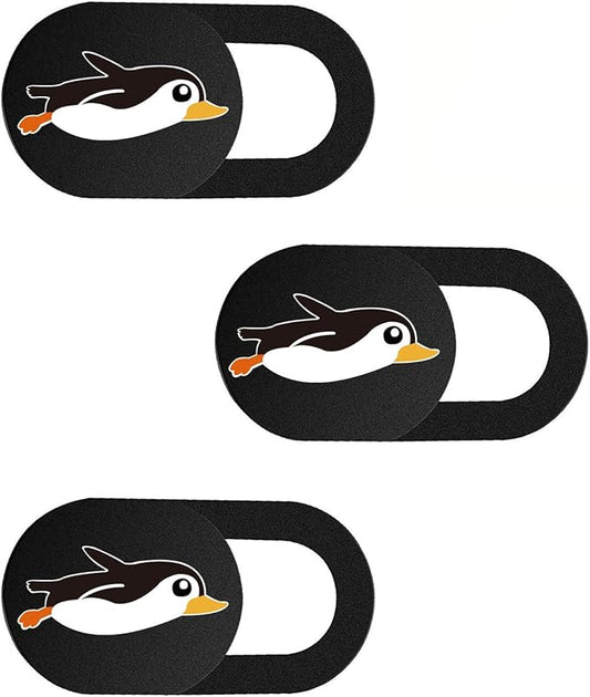 SIREG Webcam Cover Slide 0.027in Ultra Thin Web Camera Cover for Laptops Smartphone PC Tablets for Protecting Your Privacy Security (Penguin - Black & 3 Pack)