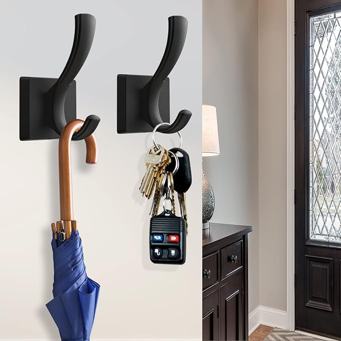 Black Coat Hooks for Wall Hanging, Bath Robe Hook Heavy Duty Thick Towel Hooks, Wall Mount Hooks Bathroom Entryway Mudroom Hooks for Hanging Coats Key Robe Hat Backpack (12 Pack, Black)