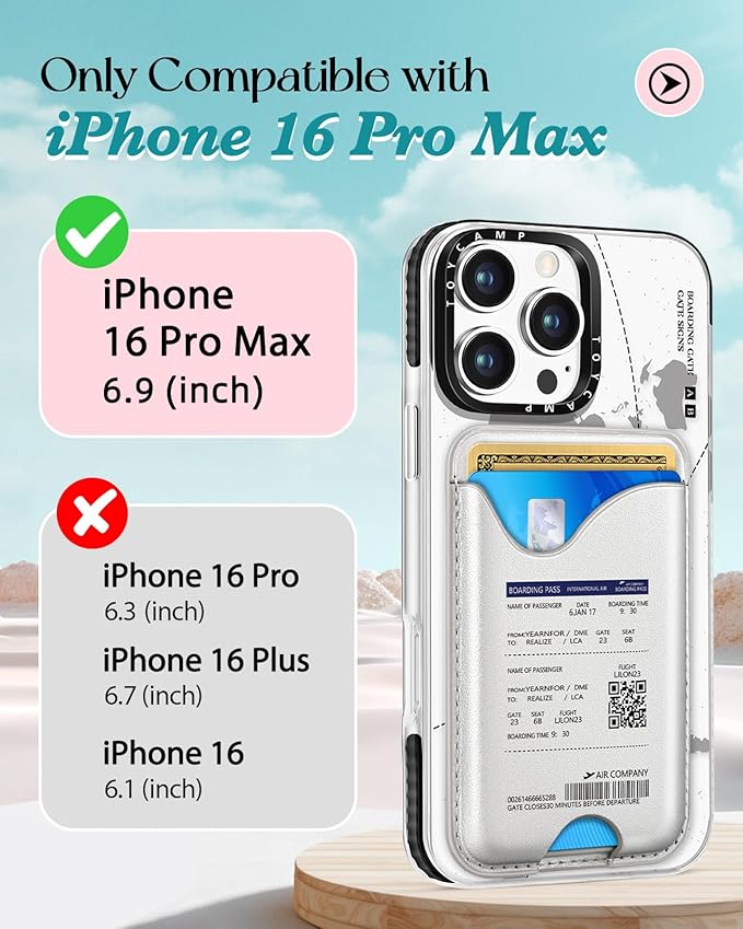 Toycamp for iPhone 16 Pro Max Case - Compatible with Magsafe Credit Card Holder Wallet Magnetic Cute Women Teen Girls Kawaii Girly Unique Black Design Phone Cover for Apple 16 Promax 6.7"