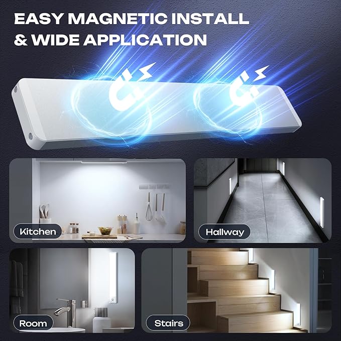 2 Pack Under Cabinet Lighting Wireless 14inch LED Motion Sensor Magnetic Light 2500maAh Rechargeable Indoor Closet Lights for Kitchen, Stairs Cool White
