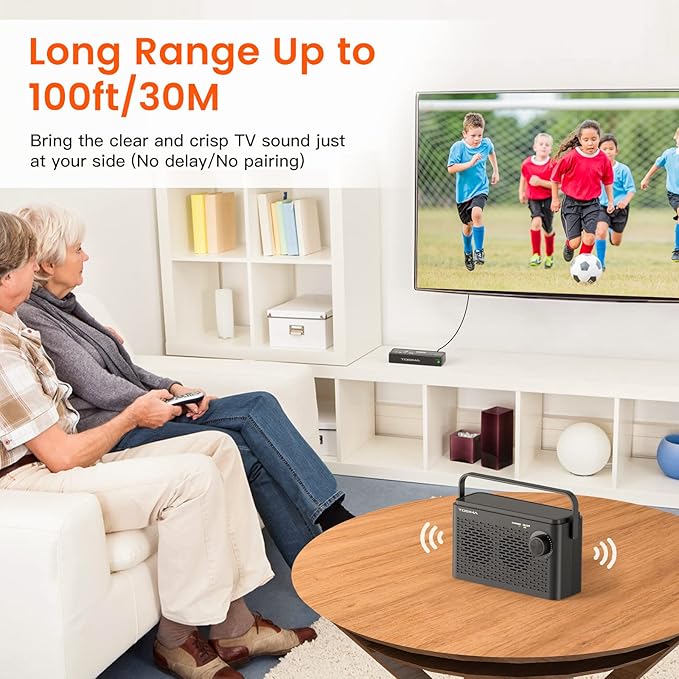 Tosima TV-8000 Wireless TV Speakers- Voice Highlighting TV Speakers for Hard of Hearing, Seniors and Elderly, 1000mAh Rechargable Battery, 8-HR Playtime, 2.4G RF Transimitter, 100Ft Range