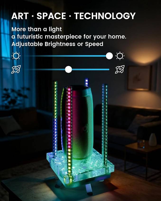 Music Sync RGB Table Lamp with Acrylic Platform, App & Sound Reactive LED Ambient Light for Gaming Rooms, Parties & Desk Setup (Grey)