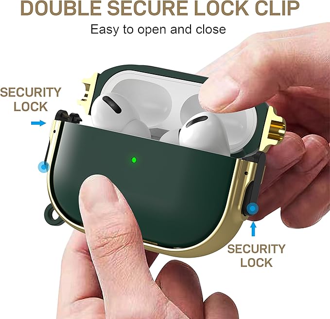 Maxjoy for AirPods Pro 2nd/1st Generation Case with Lock, Cute AirPods Pro 2 Case Lock Protective Hard AirPod Pro Cover for Women Men with Keychain for Airpod Pro (2023/2022/2019), Green/Gold