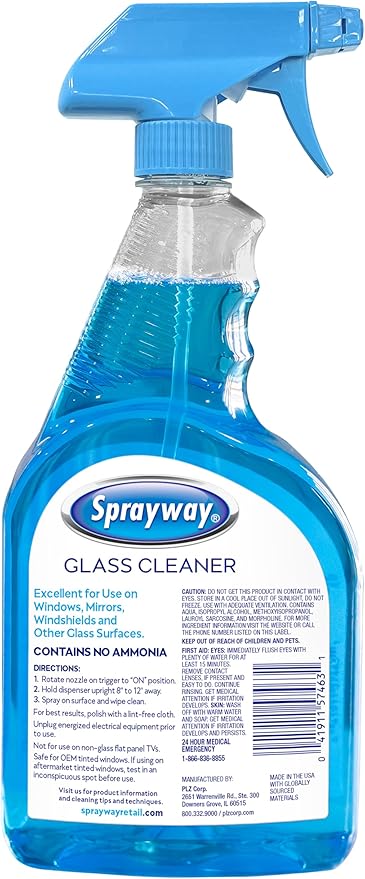 Sprayway Glass Cleaner Liquid Spray, 32oz, Pack of 6 | Ammonia-Free, Streakless, Foaming Action | Recyclable Bottle, Fresh Fragrance | Removes Fingerprints, Dust, Dirt, Smoke Film | All Glass Surfaces