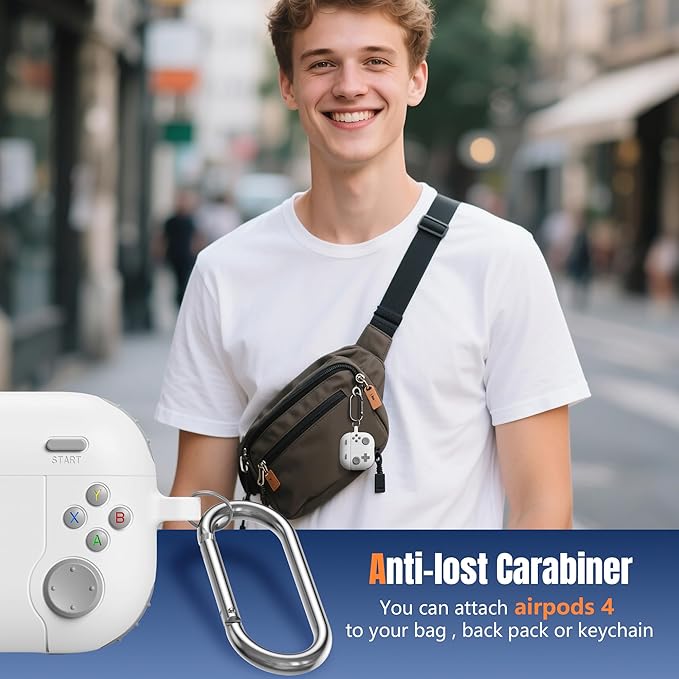 for AirPods 4 2024 Case Cover with Cleaner Kit, Keychain, Compatible with Apple Airpods 4 Case Cover, Cute Funny Game Console Shock-Proof Protective Silicone AirPod 4 Case Covers for Men Boy-White