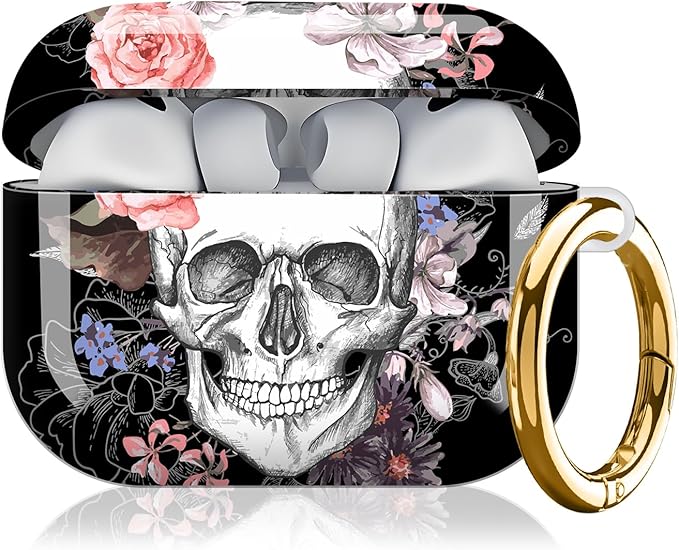 Compatible with AirPod Pro 3rd Generation Case 2025,Fashion Protective Cover with Keychain, Anti-Scratch, Drop Protection,Shockproof Cover for AirPod Pro 3 Women(Flower Skull Skeleton)