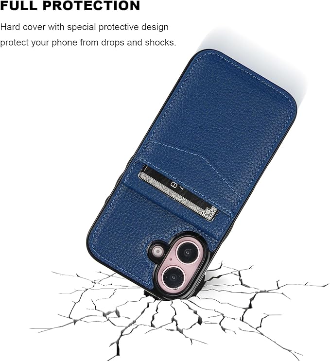 KIHUWEY Compatible with iPhone 16 Case Wallet with Credit Card Holder, Flip Premium Leather Magnetic Clasp Kickstand Heavy Duty Protective Cover for iPhone 16 6.1 Inch (Lichee Blue)