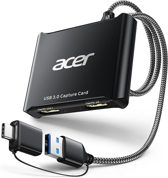 acer USB 3.0 HDMI Capture Card, 4K HDMI Loop-Out, 1080P 60Hz for Streaming