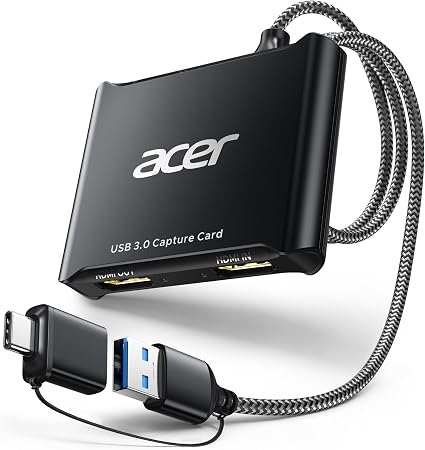 acer USB 3.0 HDMI Capture Card, 4K HDMI Loop-Out, 1080P 60Hz for Streaming