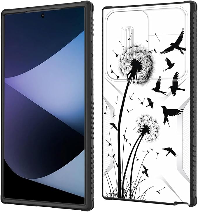 for Galaxy S24 Ultra Case Built in Slide Camera Lens Cover,Heavy Duty Shockproof Protection Dual Layer Case for Samsung Galaxy S24 Ultra 6.8" 2024,Dandelions and Birds